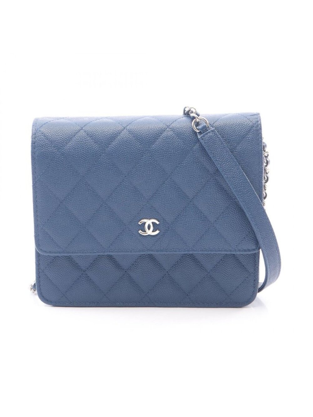 Chanel Shoulder Bag Quilted Chain Wallet Blue Caviar Leather